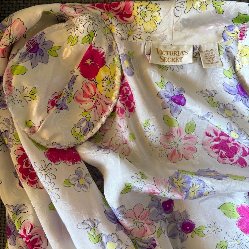 Vintage Robe Victoria's Secret Gold Label Satin Floral Jacquard S 80s Romantic - Picture 8 of 12